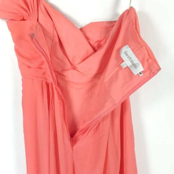 DAVID’S‎ BRIDAL One Shoulder Ruffle Ruched Faux Wrap Chiffon Sheer Dress Size 6 - Picture 9 of 12
